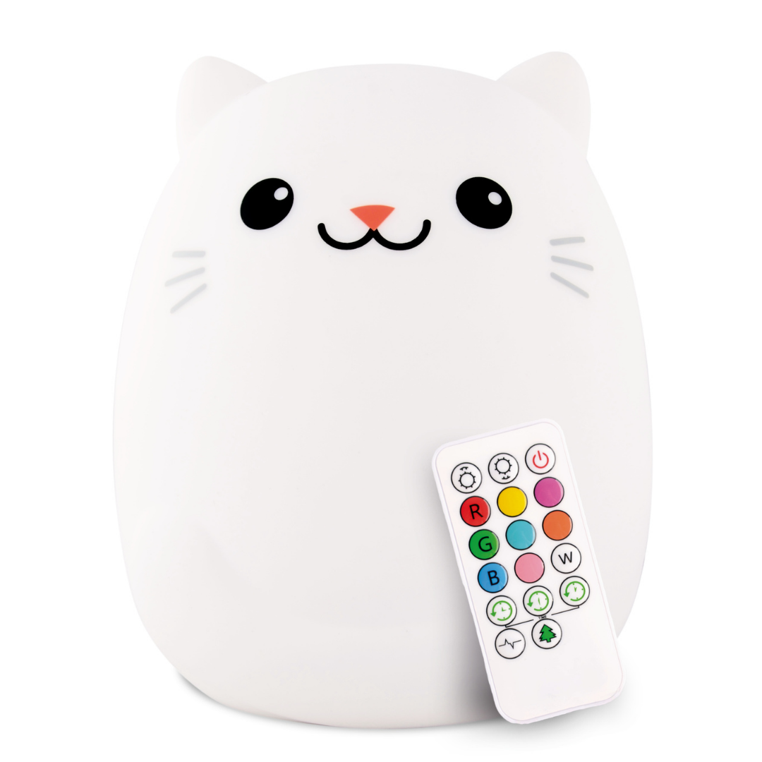 Clive the Cat LumiPet, a soft white silicone night light shaped like a cat