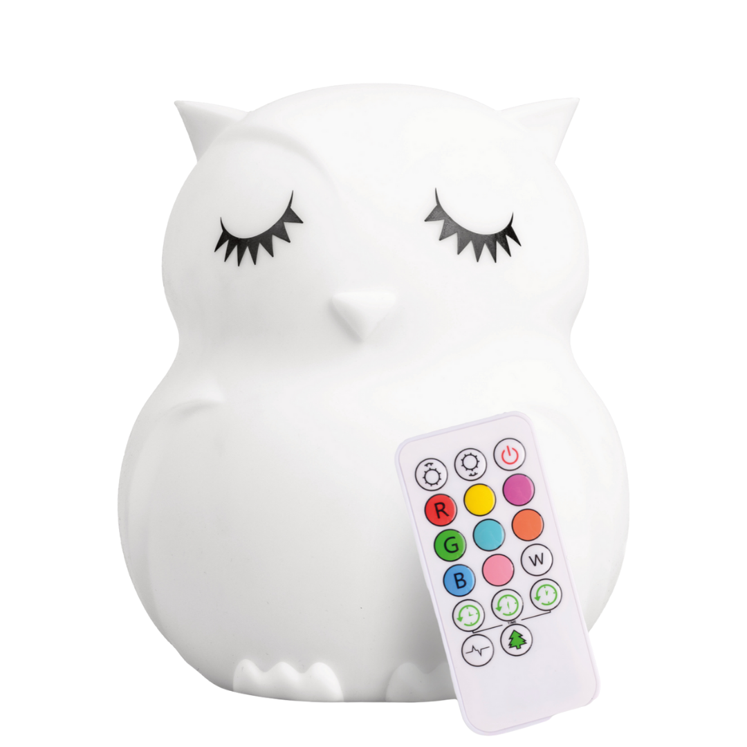 Opal the Owl LumiPet, a soft silicone owl-shaped color-changing night light